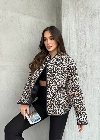 Leopar Desenli Kahverengi Peluş Kadın Ceket - Görsel 2