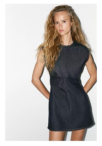 xs Beden lacivert Renk ZARA DENIM ELBİSE
