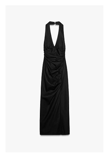 ZARA KETEN KUMAŞLI DRAPELİ MİDİ ELBİSE - Görsel 6