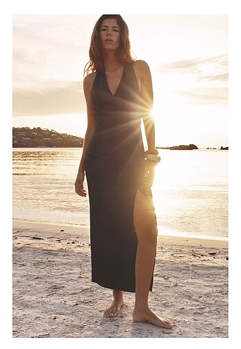 ZARA KETEN KUMAŞLI DRAPELİ MİDİ ELBİSE - Görsel 5