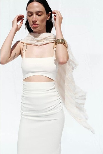 ZARA DRAPELİ MİDİ ELBİSE