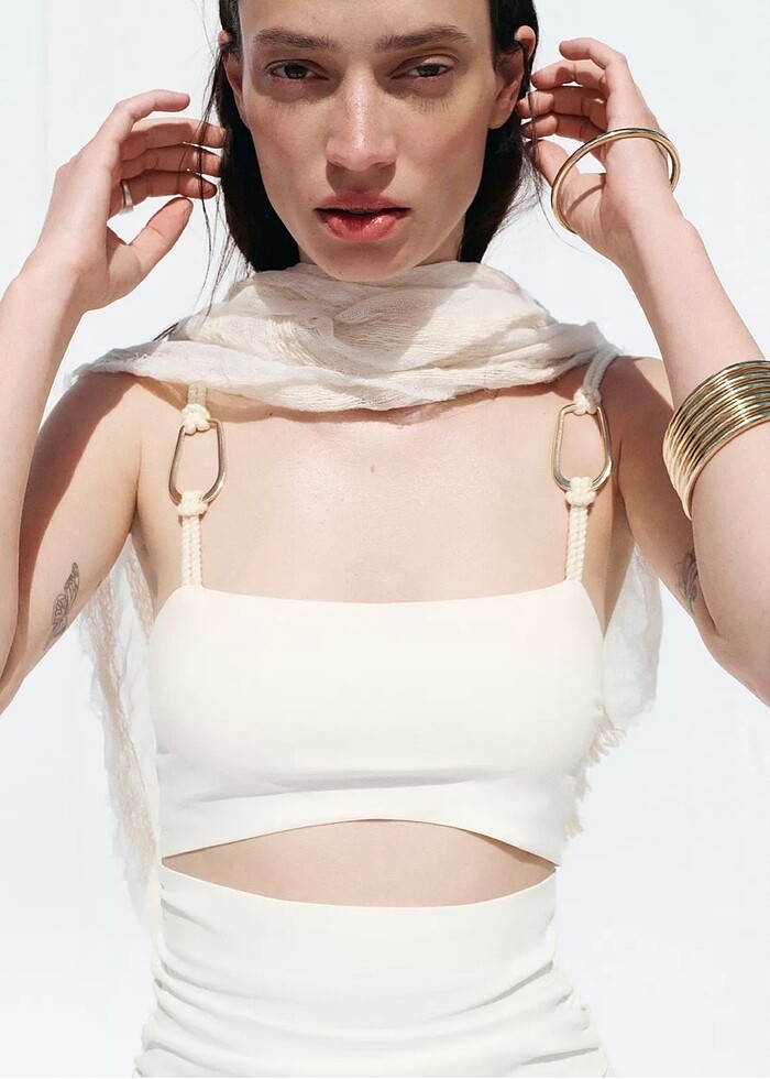 ZARA DRAPELİ MİDİ ELBİSE - Görsel 4