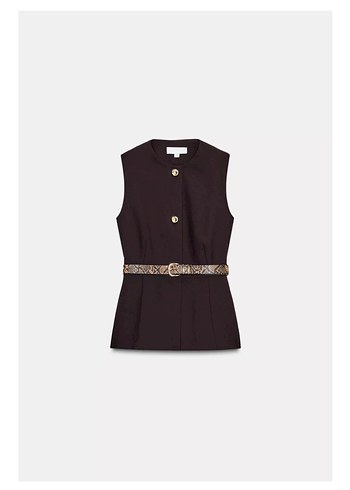 Kahverengi Deri Kemerli Midi Yelek - Görsel 6