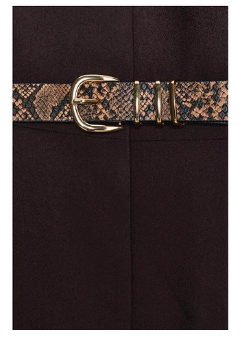 Kahverengi Deri Kemerli Midi Yelek - Görsel 8