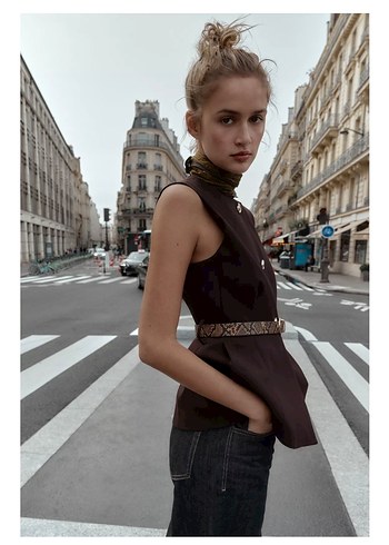 Kahverengi Deri Kemerli Midi Yelek - Görsel 4