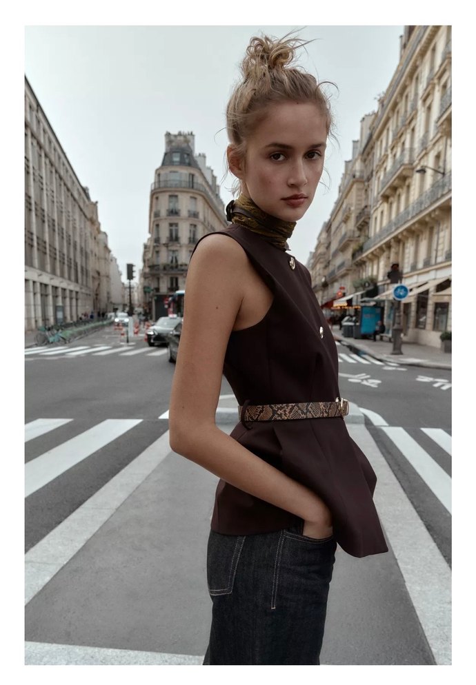 Kahverengi Deri Kemerli Midi Yelek - Görsel 4