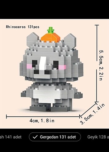 Gergedan Mini Hayvan Lego Bricks