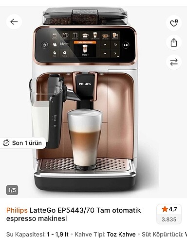Phlıps latte go ep5443/70 tam otomatik kahve makinası