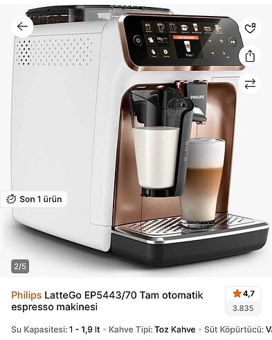 Philips Phlıps latte go ep5443/70 tam otomatik kahve makinası