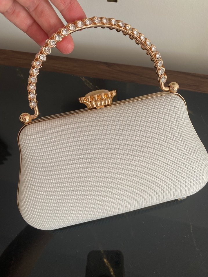 Tel kırma İşlemeli Beyaz Kadın Portföy Çanta - Görsel 2