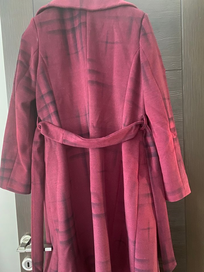 Bordo Çift Düğmeli Kaban - Görsel 5