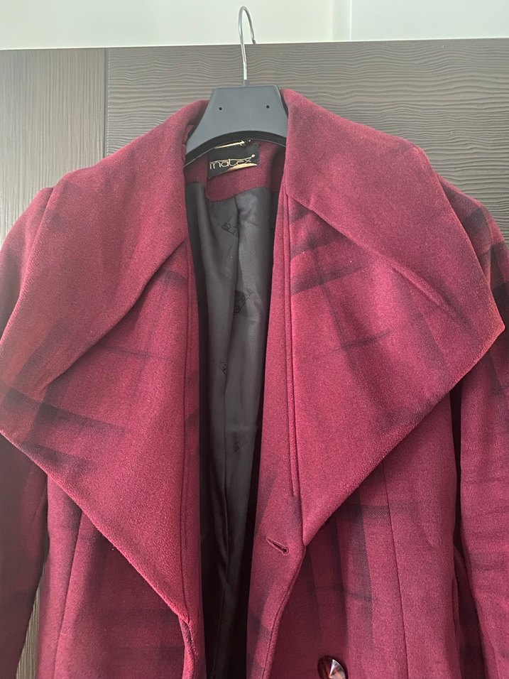 Bordo Çift Düğmeli Kaban - Görsel 3