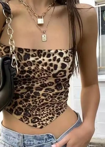 l Beden Arkadan Bağlamalı Leopar Desenli Crop