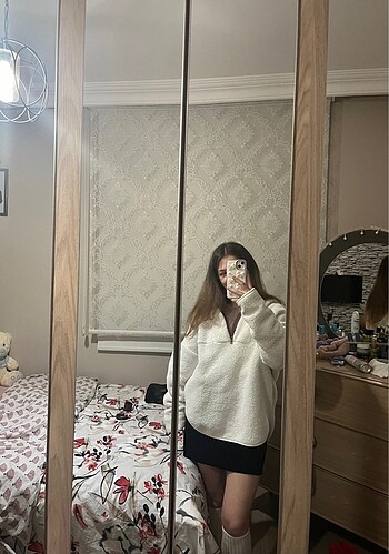 Mavi sweat ceket peluş kürk