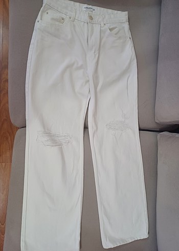 Beyaz Midi Kot Pantolon Regular Fit