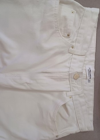 Pull and Bear Beyaz Midi Kot Pantolon Regular Fit