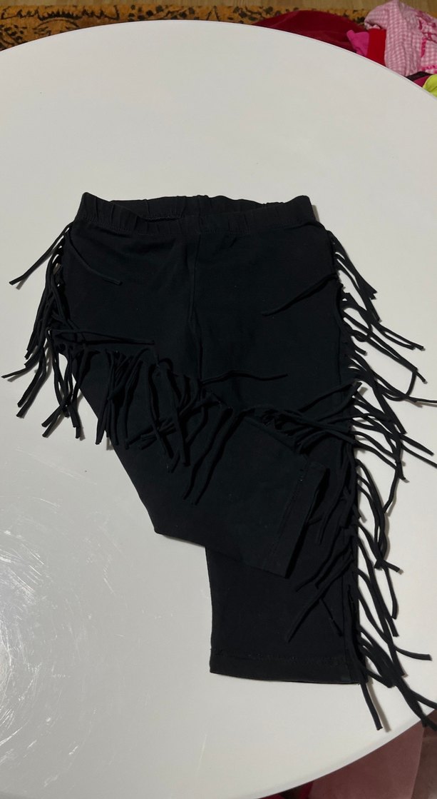 Kız Çocuk Siyah Süet Püsküllü Tayt - Görsel 2