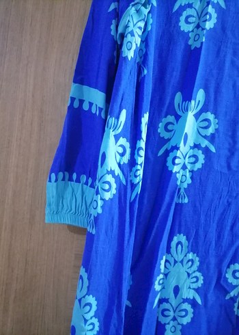 Mavi Bağlama Desenli Uzun Bohem Elbise - Görsel 2