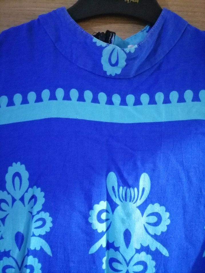 Mavi Bağlama Desenli Uzun Bohem Elbise - Görsel 3