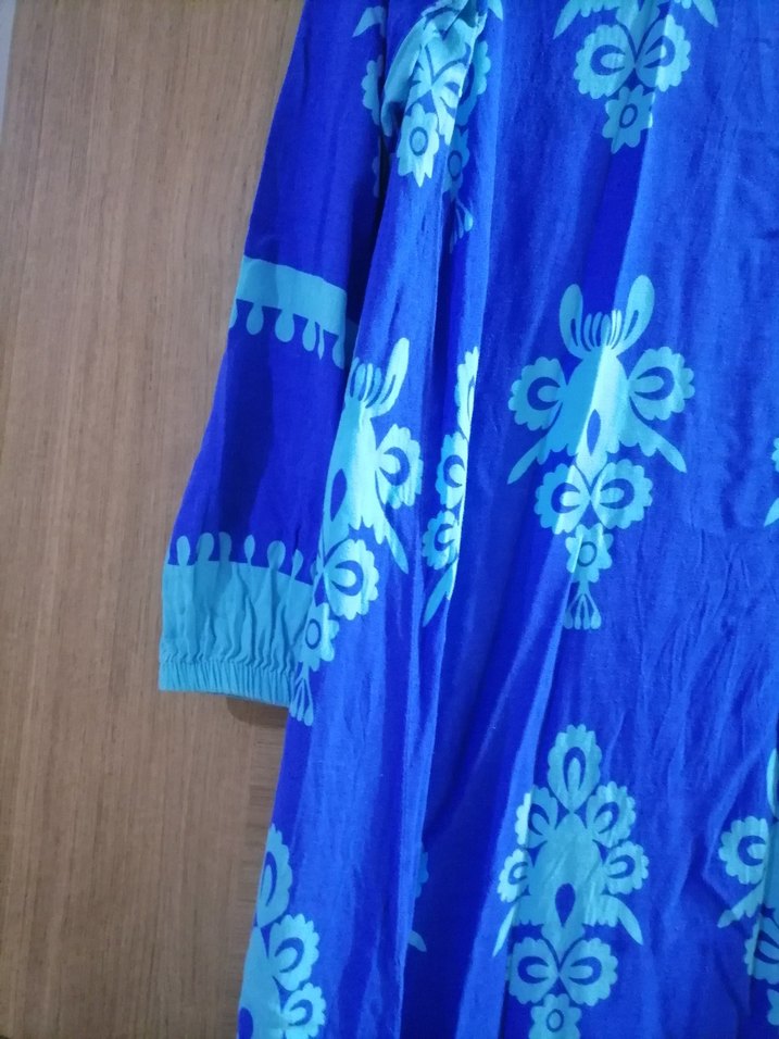 Mavi Bağlama Desenli Uzun Bohem Elbise - Görsel 2