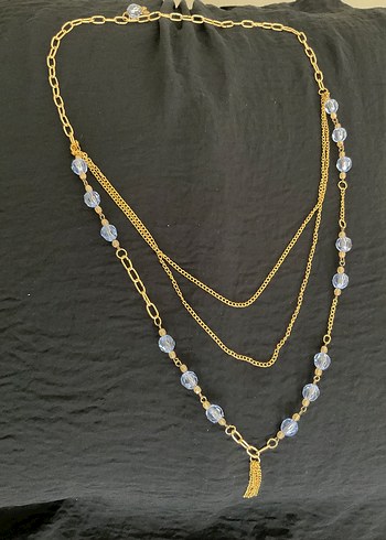 El Emeği Tasarım Uzun Zincir Detaylı Mavi Bohem Kadın Kolye - Görsel 2