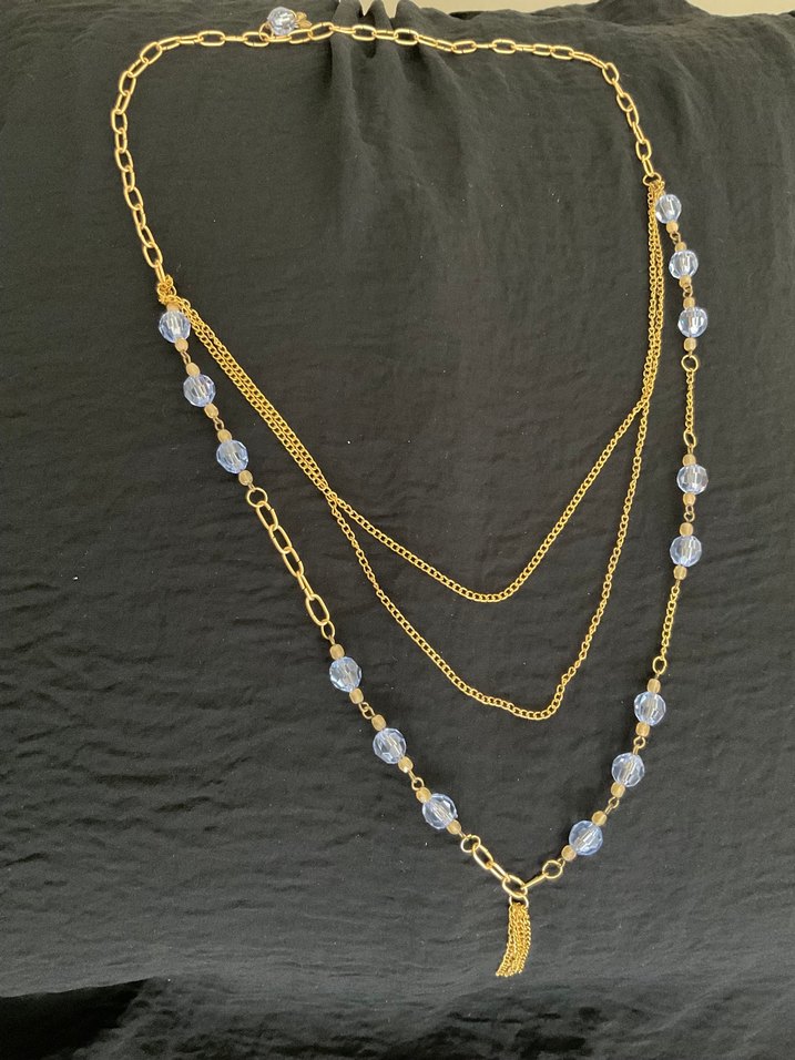 El Emeği Tasarım Uzun Zincir Detaylı Mavi Bohem Kadın Kolye - Görsel 2