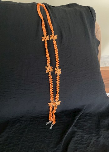 Uzun Turuncu Boncuklu Nakışlı Gözlük Zinciri - Görsel 2