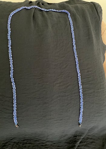 El Emeği Tasarım Uzun Mavi Boncuklu Örgü Gözlük Zinciri - Görsel 2