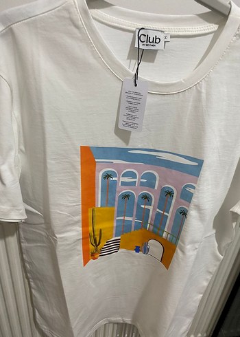Beyaz Baskılı Oversize Pamuklu Tişört