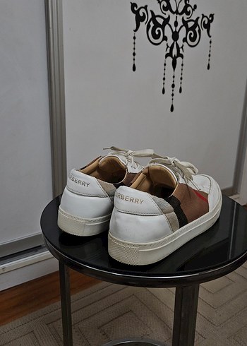 Burberry Kadın Beyaz Kareli Dolgu Topuklu Spor Ayakkabı-Burberry