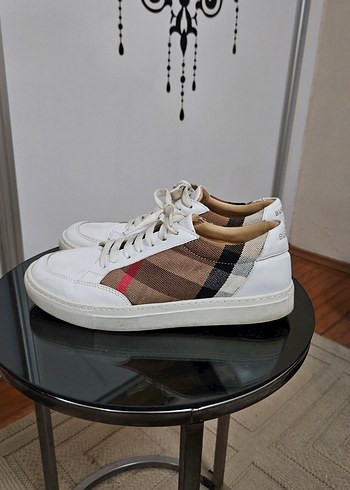 Kadın Beyaz Kareli Dolgu Topuklu Spor Ayakkabı-Burberry