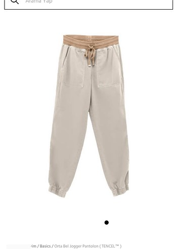 Bej Keten Bol Kesim Kemerli Jogger Kadın Pantolon - Görsel 7