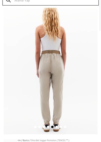 Bej Keten Bol Kesim Kemerli Jogger Kadın Pantolon - Görsel 9