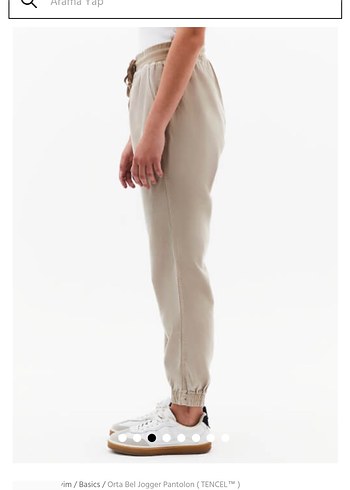 Bej Keten Bol Kesim Kemerli Jogger Kadın Pantolon - Görsel 11