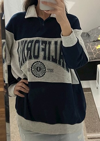 Polonya Yaka Kolej Koton Kadın Sweatshirt - Görsel 6