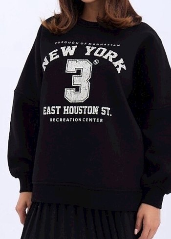 Siyah Baskılı Kadın Sweatshirt