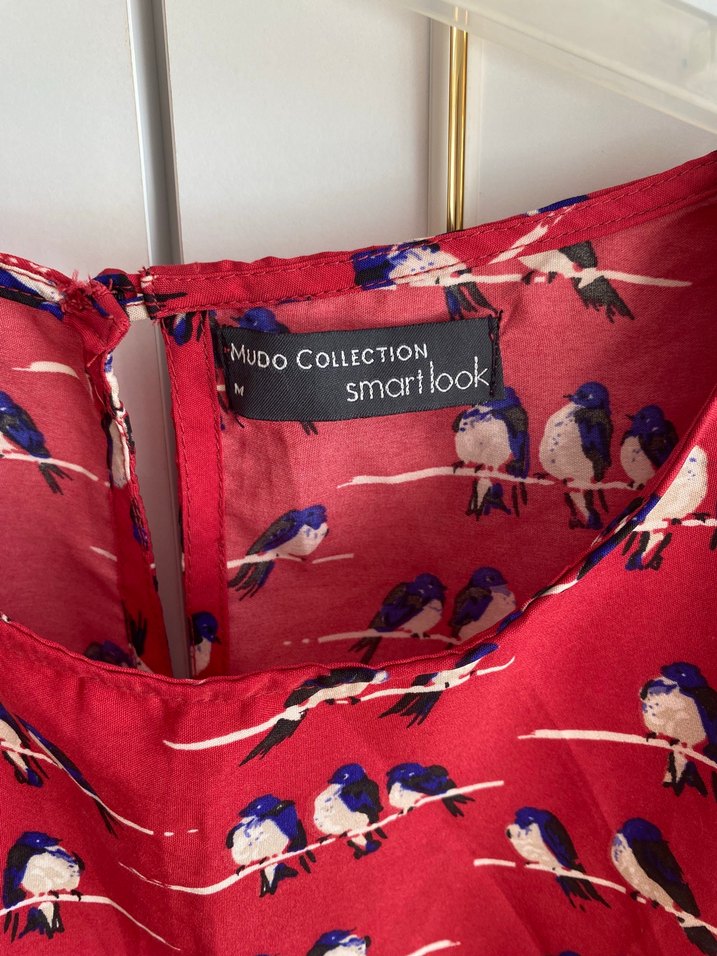 Kırmızı Baskılı V Yaka Hamile Midi Elbise - Görsel 4