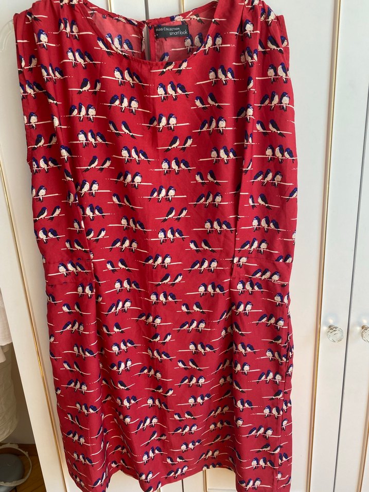 Kırmızı Baskılı V Yaka Hamile Midi Elbise - Görsel 2