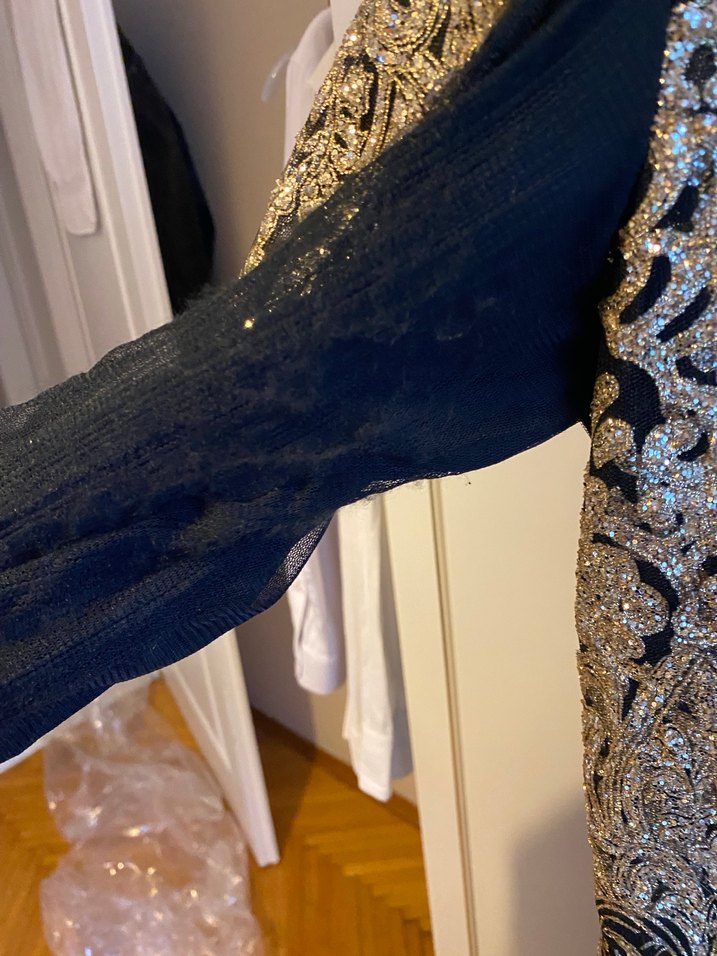 Uzun Kol, Altın Desenli Kadın Abiye Elbise - Görsel 4