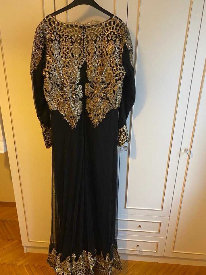 Uzun Kol, Altın Desenli Kadın Abiye Elbise - Görsel 2