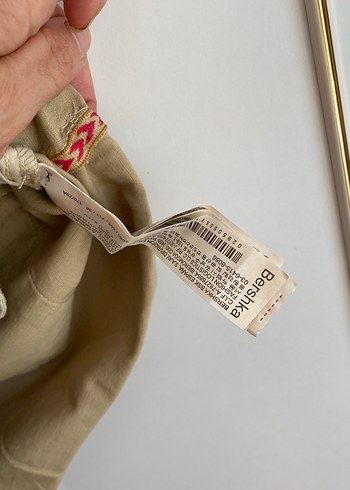 Bej Pamuklu Kemerli Mini Şort - Görsel 4