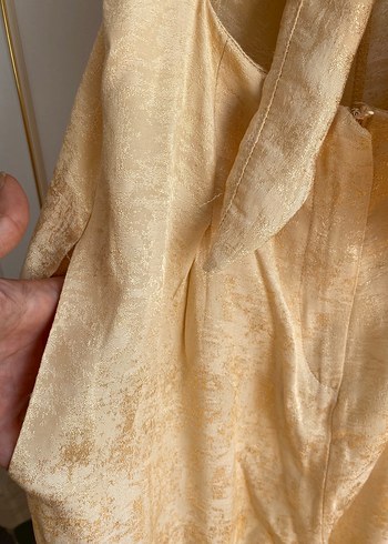 Bej Kadın Keten Uzun Straplez Tulum - Görsel 3