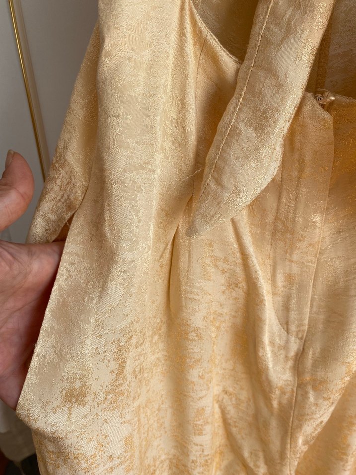 Bej Kadın Keten Uzun Straplez Tulum - Görsel 3