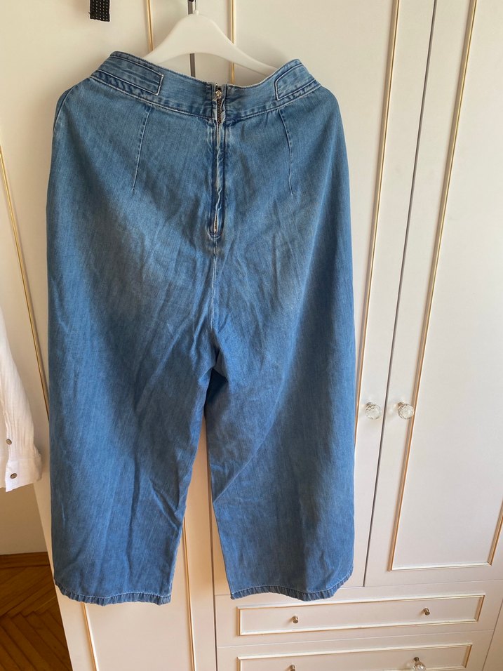 Kadın Mavi Bol Kesim Midi Kot Pantolon - Görsel 2