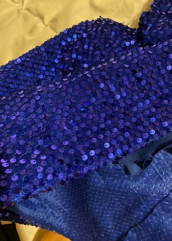 Mavi Parlak Payetli Uzun Abiye Elbise - Görsel 7