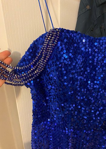 Mavi Parlak Payetli Uzun Abiye Elbise - Görsel 6