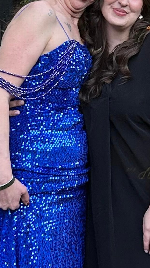 Mavi Parlak Payetli Uzun Abiye Elbise - Görsel 2