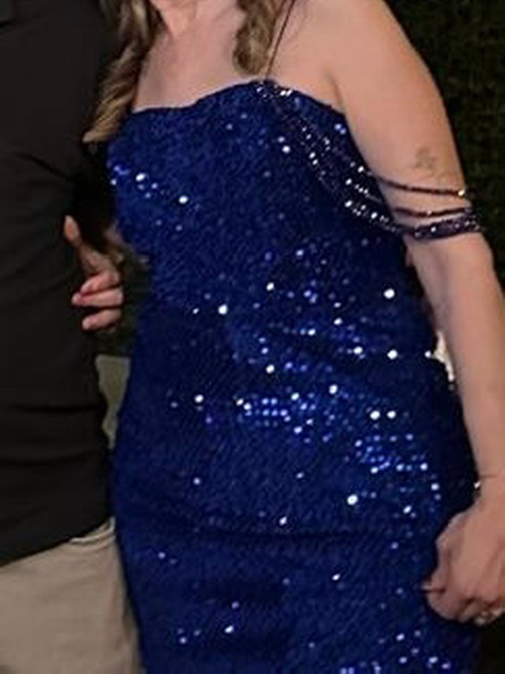 Mavi Parlak Payetli Uzun Abiye Elbise - Görsel 3