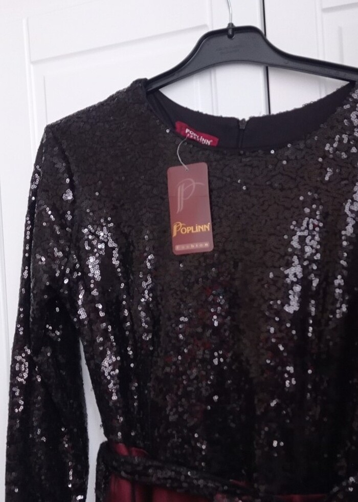 Bordo siyah pul işlemeli abiye  - Görsel 2