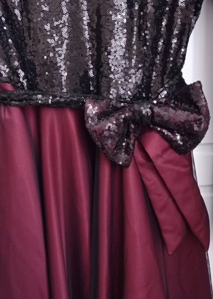 Bordo siyah pul işlemeli abiye  - Görsel 4